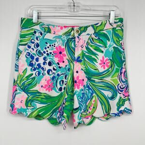 Lilly Pulitzer Darci Knit Kitten Around Shorts Size 2 Floral Print Scalloped Hem